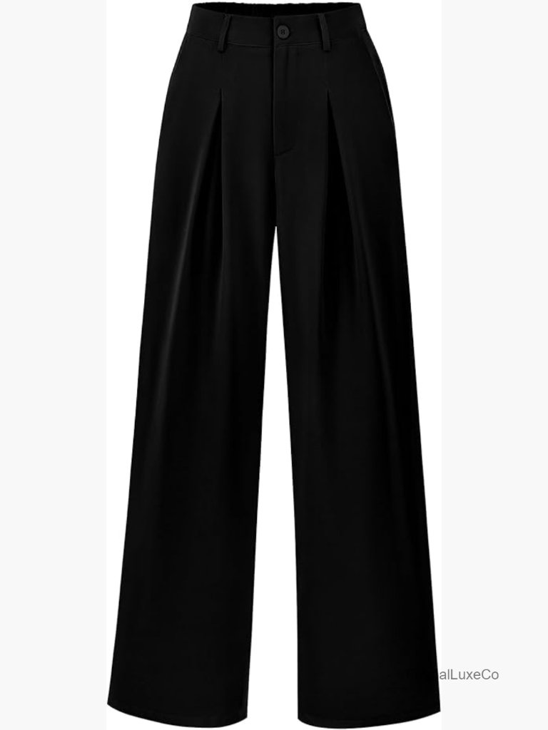 High Waisted Wide Leg Palazzo Pants, Casual Work Trousers With Pockets, Loose